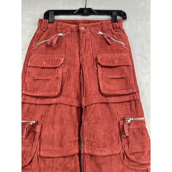 New Free People Last Time Stacked Cargo Cord Pants Size 0 Red - Picture 4 of 9